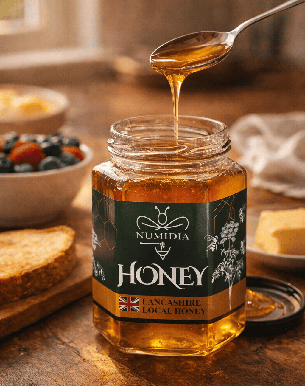 British honey 500g jar from Numidia Kingdom, pure Lancashire local honey