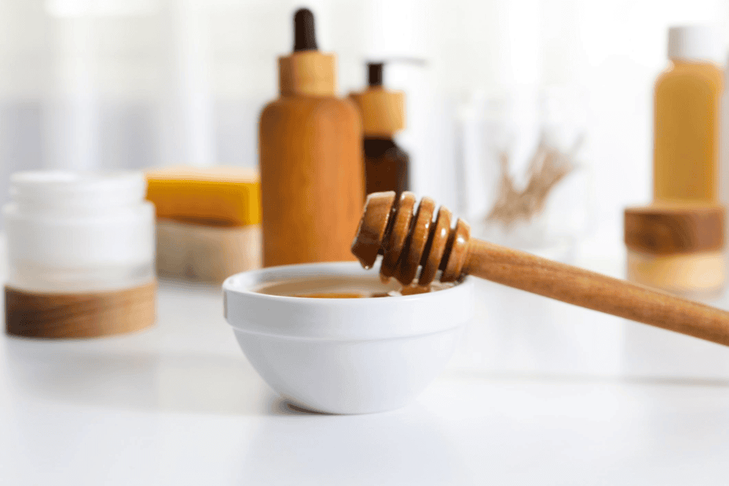 homemade British honey face mask applied on skin